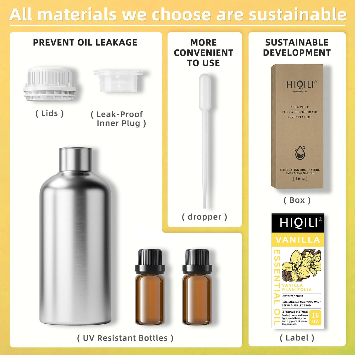 HIQILI 16 Ounces Vanilla Essential Oil, Strong Fragrance for Body Lotion, Candle Making, Soap, Aromatherapy -16 Fl Oz