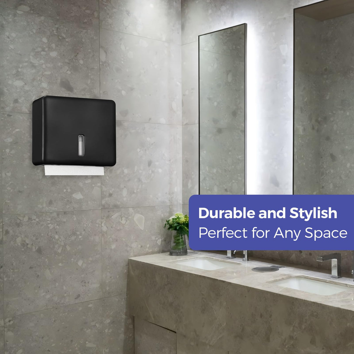 Stardrix Multifold Paper Towel Dispenser Wall Mount (Black) – Large Capacity C-Fold, Trifold, and Folded Commercial Hand Towels Holder for Bathroom & Restroom – Adhesive or Screw Mounted