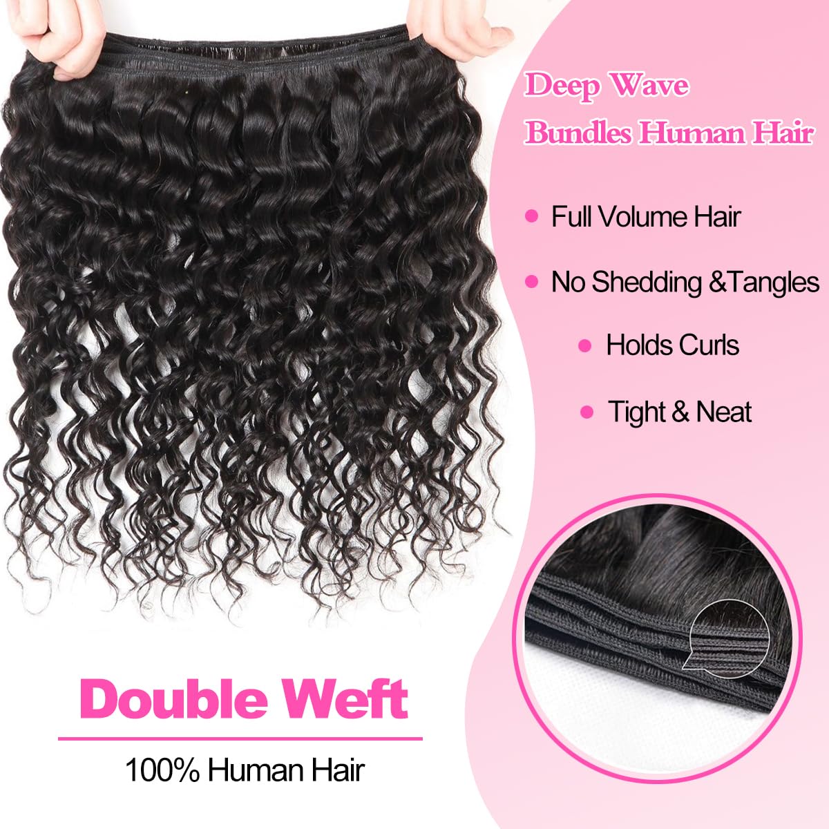 Deep Wave Bundles Human Hair Brazilian 3 Bundles Human Hair Weave Bundles 22 24 26 Inch 100% Unprocessed Virgin Human Hair Curly Bundles Double Weft Wet and Wavy Bundels Human Hair for Black Women