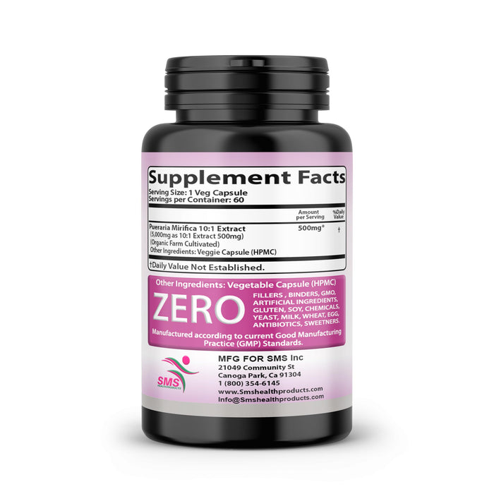Pueraria Mirifica Herbal Supplement – 500mg Root Extract (60 Capsules) for Wellness Support