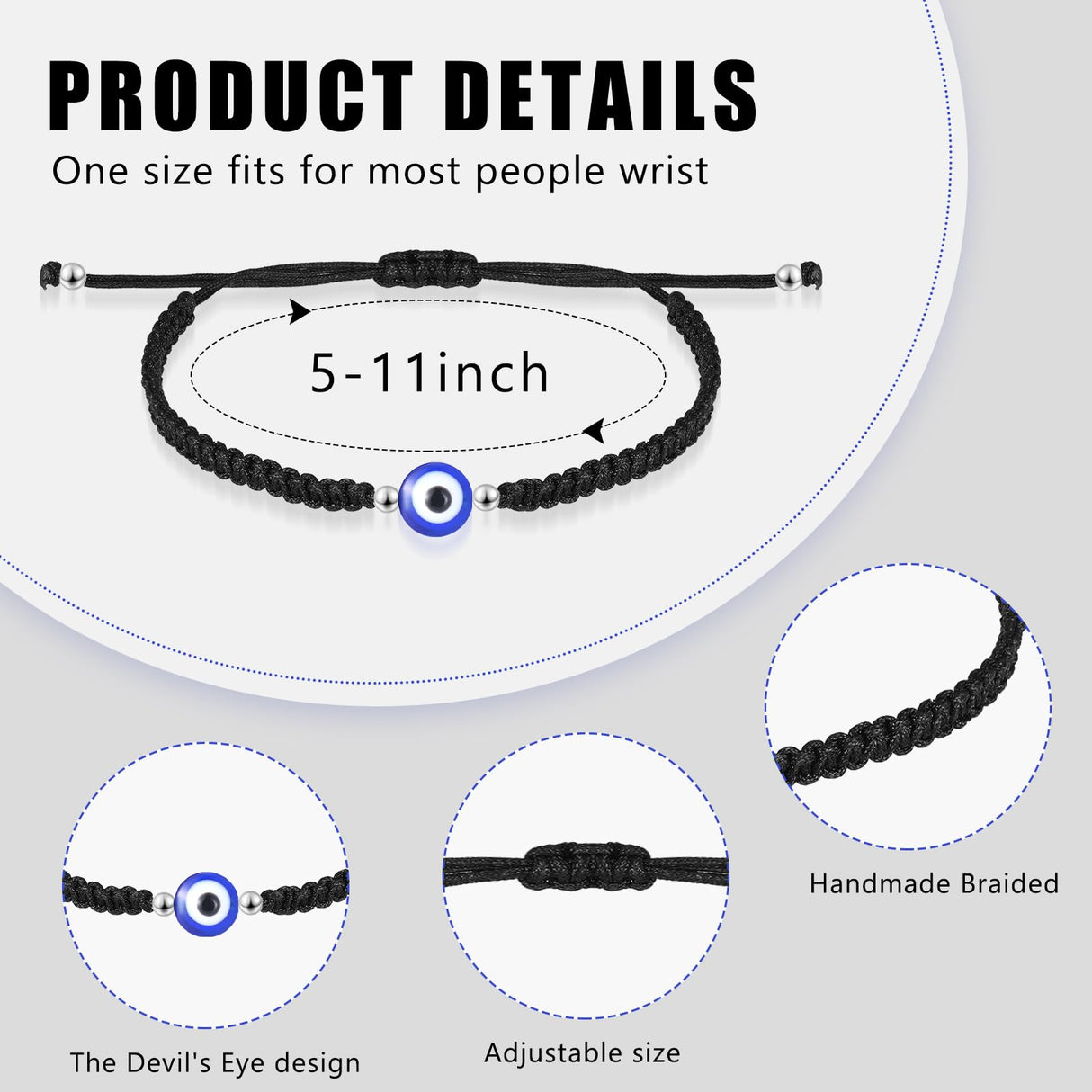 Sasylvia 50 Pcs Evil Eye Bracelets Bulk Mal De Ojo Bracelets,Black