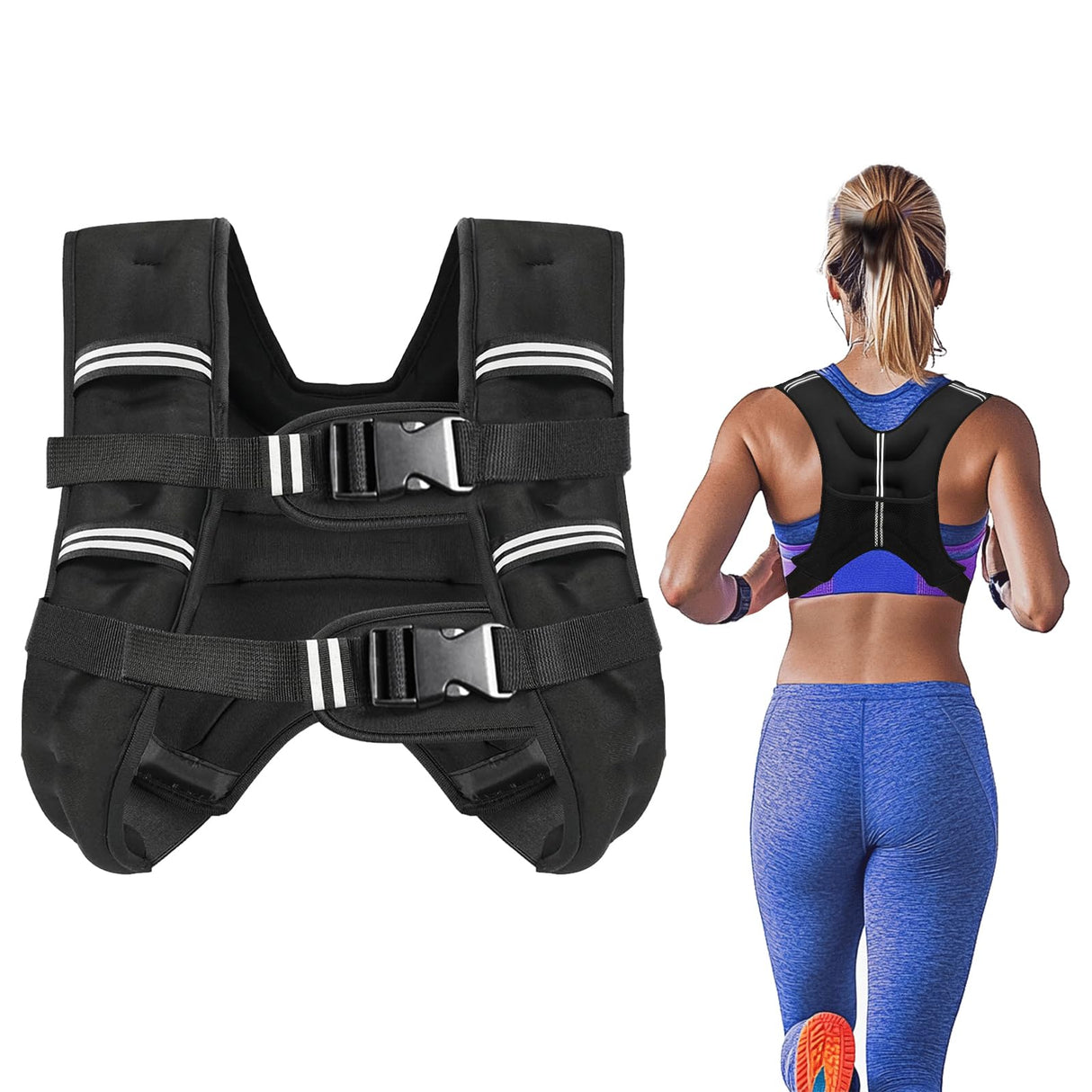 Weighted Vest with Two Adjustment Straps for Men Women, 8lbs/12lbs/16lbs/20lbs Weight Vest with Reflective Stripes for Workout, Strength Training, Running, Fitness, Hiking, Weight