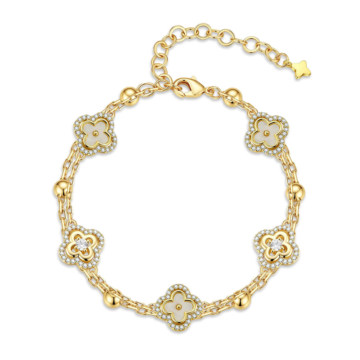 Turandoss 14K Gold Plated White Clover Bracelets for Women Jewelry Gifts