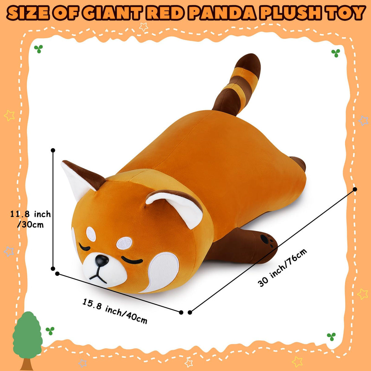 Auspicious beginning 30'' Giant Red Panda Plush Stuffed Animal - Large Sleeping Plush Toy Pillow, Cute Hugging Plushie, Room Decor, Christmas Birthday Gifts for Kids Girls Boys