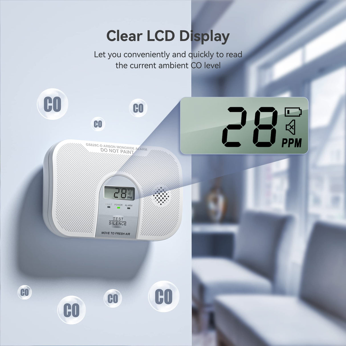 Siterlink Carbon Monoxide Detector, 10-Year Life Carbon Monoxide Alarm, Replaceable Battery CO Detector with LCD Digital Display and Test Button, 3 LED Lights CO Alarm for Home, GS828C-D, 2 Pack