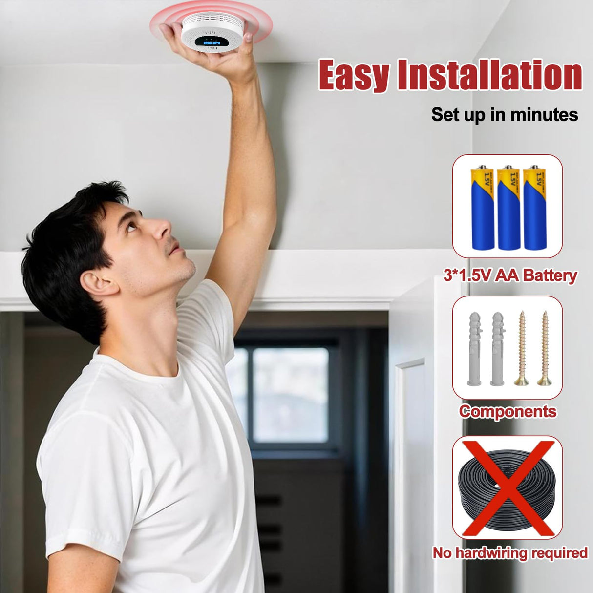 3-Pack Interconnected Smoke Detectors and Carbon Monoxide Alarm with Test & Silence Button, Battery Powered, Smoke and CO Detector for Any Room, Peace of Mind