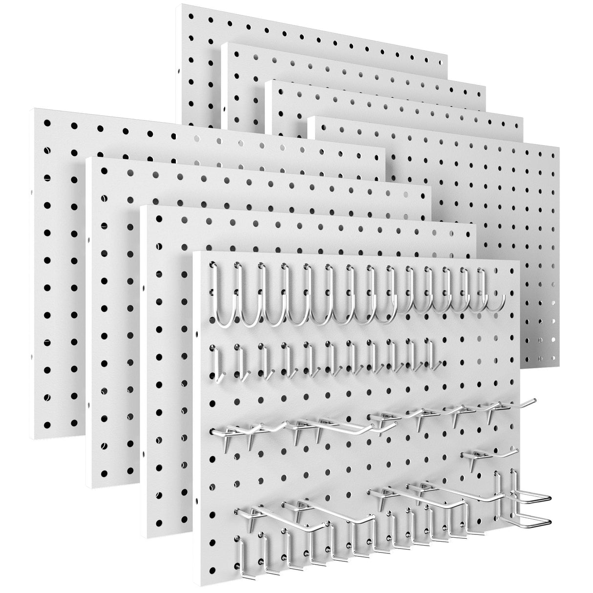 Spampur Peg Board, 8 Pack Metal Pegboard Panels with 50 Hooks, White Pegboards Wall Organizer, Peg Board for Walls Home, Garage Tool Storage, Office Organization, Craft Room,Christmas Gifts