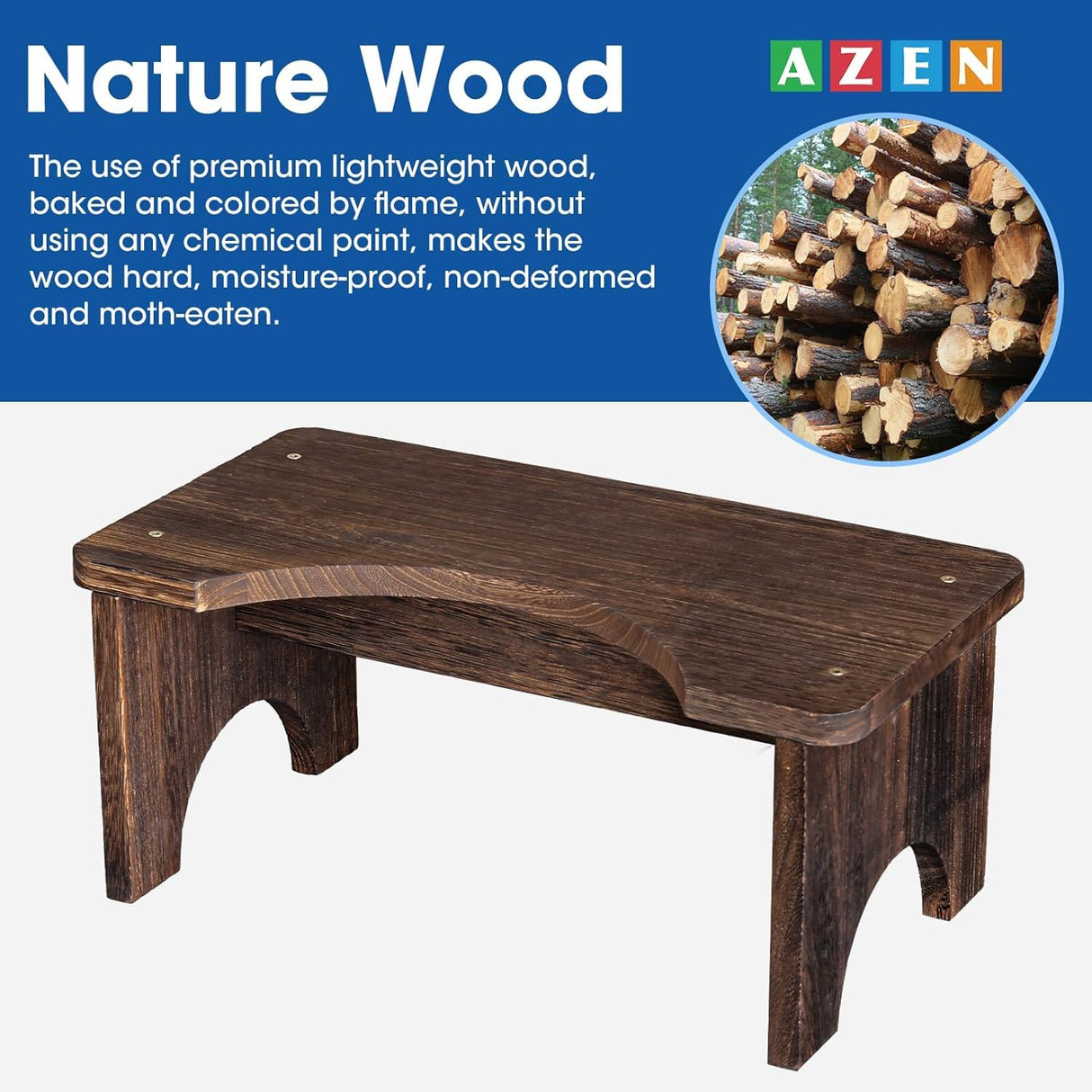 AZEN 2 Pack Wood Toilet Stool Squat Adult, Poop Stool for Bathroom Adults, Portable Toilet Potty Stool for Adults, 7 Inch Height (Black)