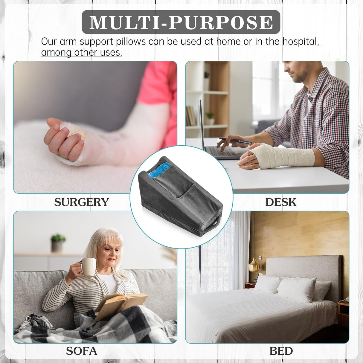 Buryeah Arm Elevation Pillow with 2 Pockets, Soft Ergonomic Support Pillow for Elbow Rest Wedge Broken Arm Gifts with High Density Foam for Recovery Sleeping(Dark Gray)