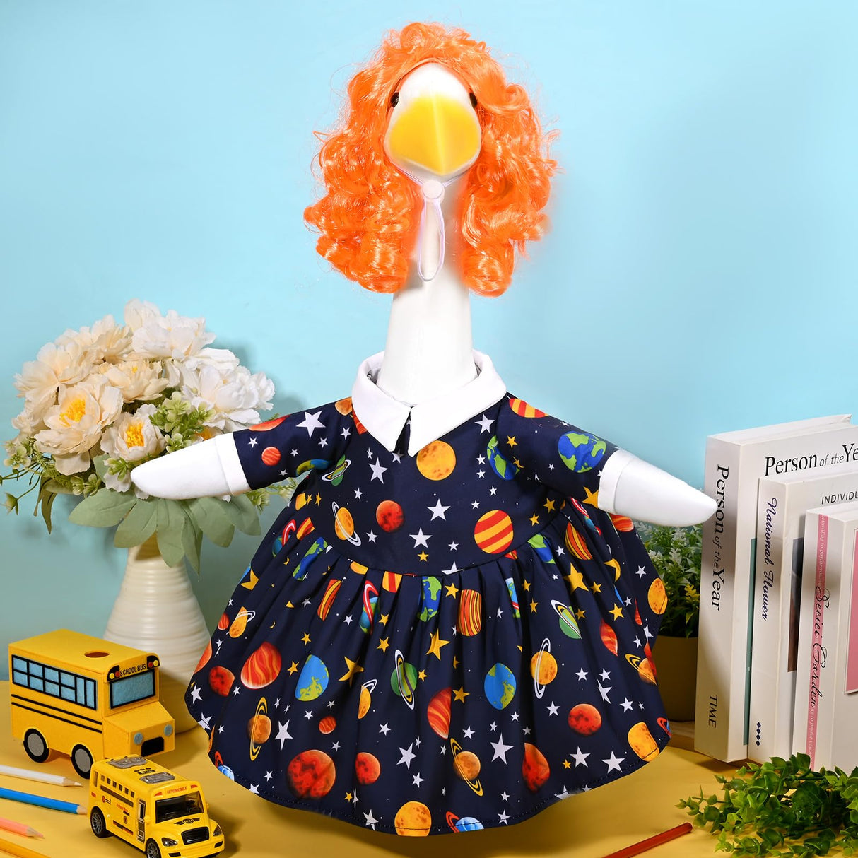 JcHrmers Back to School Porch Goose Outfits Teacher Goose Outfits Lawn Goose Clothes Fits 23" Cement Plastic Goose Statue for School Classroom Outdoor Garden Lawn Yard Patio Decor
