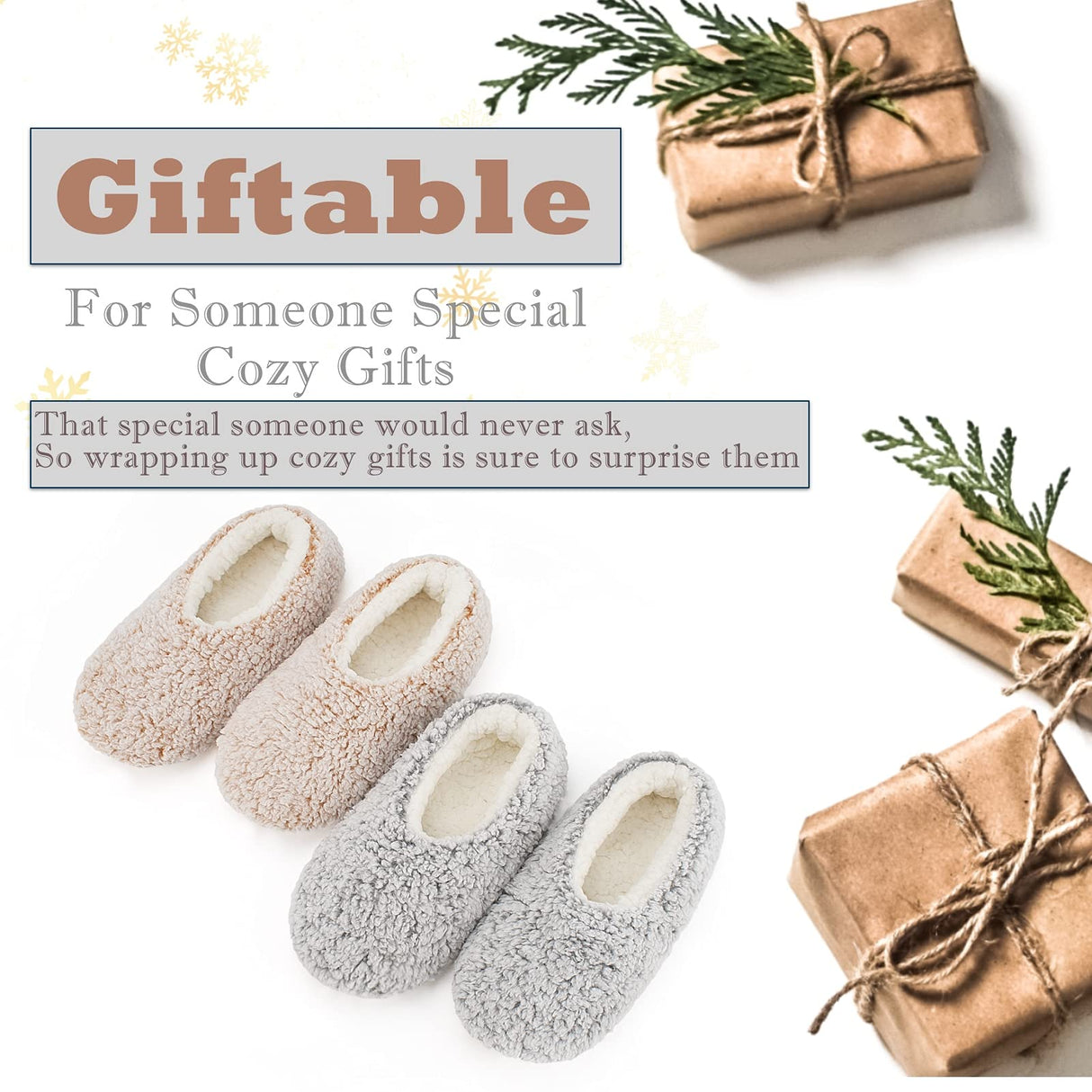 Cozylook 2-PK Soft House Loafer Slippers for Women Indoor, Furry House Shoes for Women Non-slip, Cozy Slip Ons for Elderly, Christmas Gifts, Adult Size 11-12