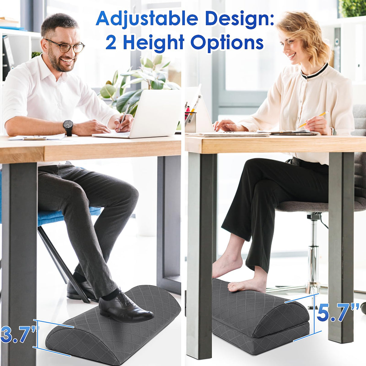 CushZone Foot Rest,Desk & Gaming Accessories,Foot Rest for Under Desk at Work,Comfortable Footrest with 2 Adjustable Heights & Removable Cover, Office Desk Accessories(Gray)