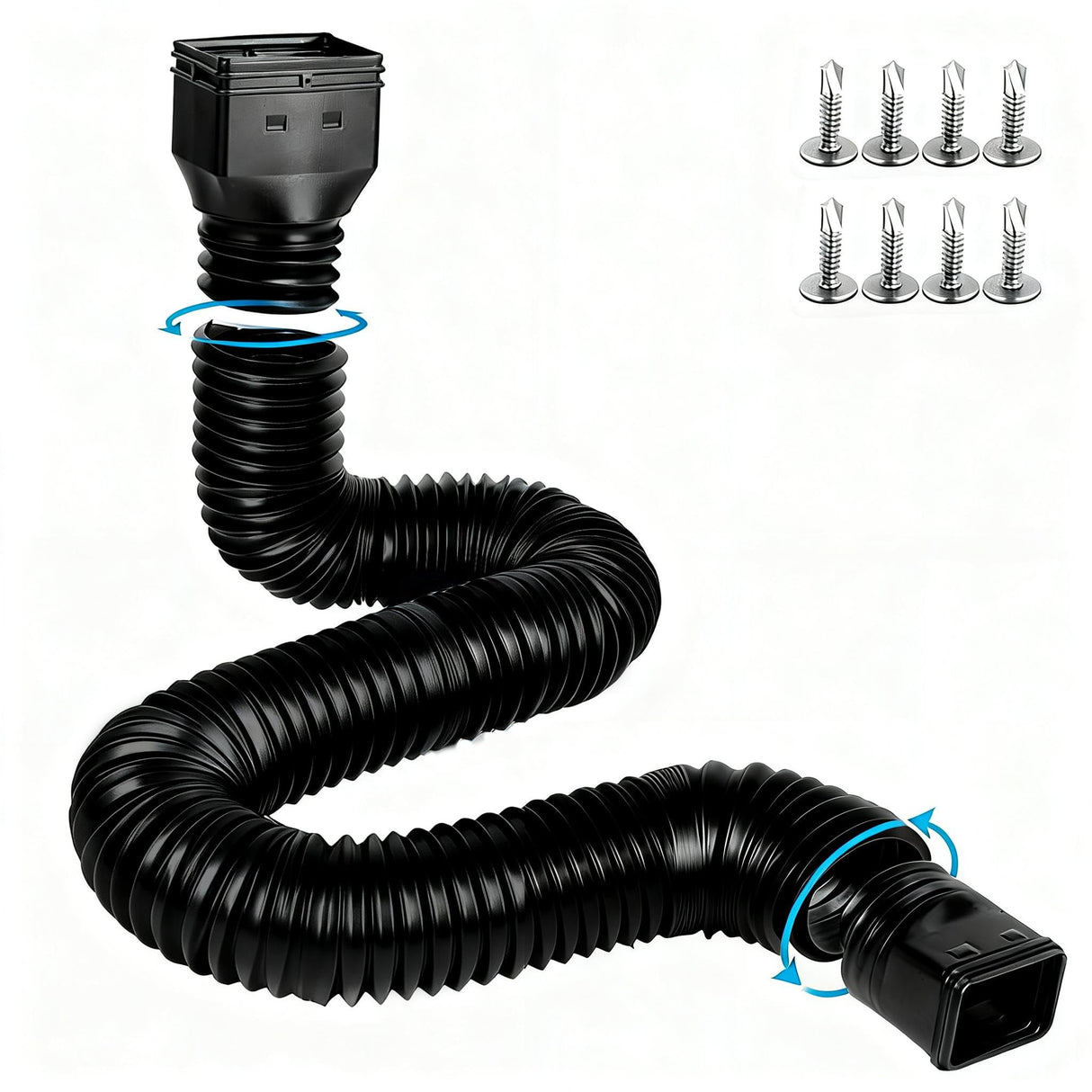 plusgutter 16.5ft Long Gutter Downspout Extensions Flexible, 4" Diameter Drain Downspout Extender, Down Spout Drain Extender for Rainwater Drainage, Extendable from 3.4ft to 16.5ft(1Pack Black)