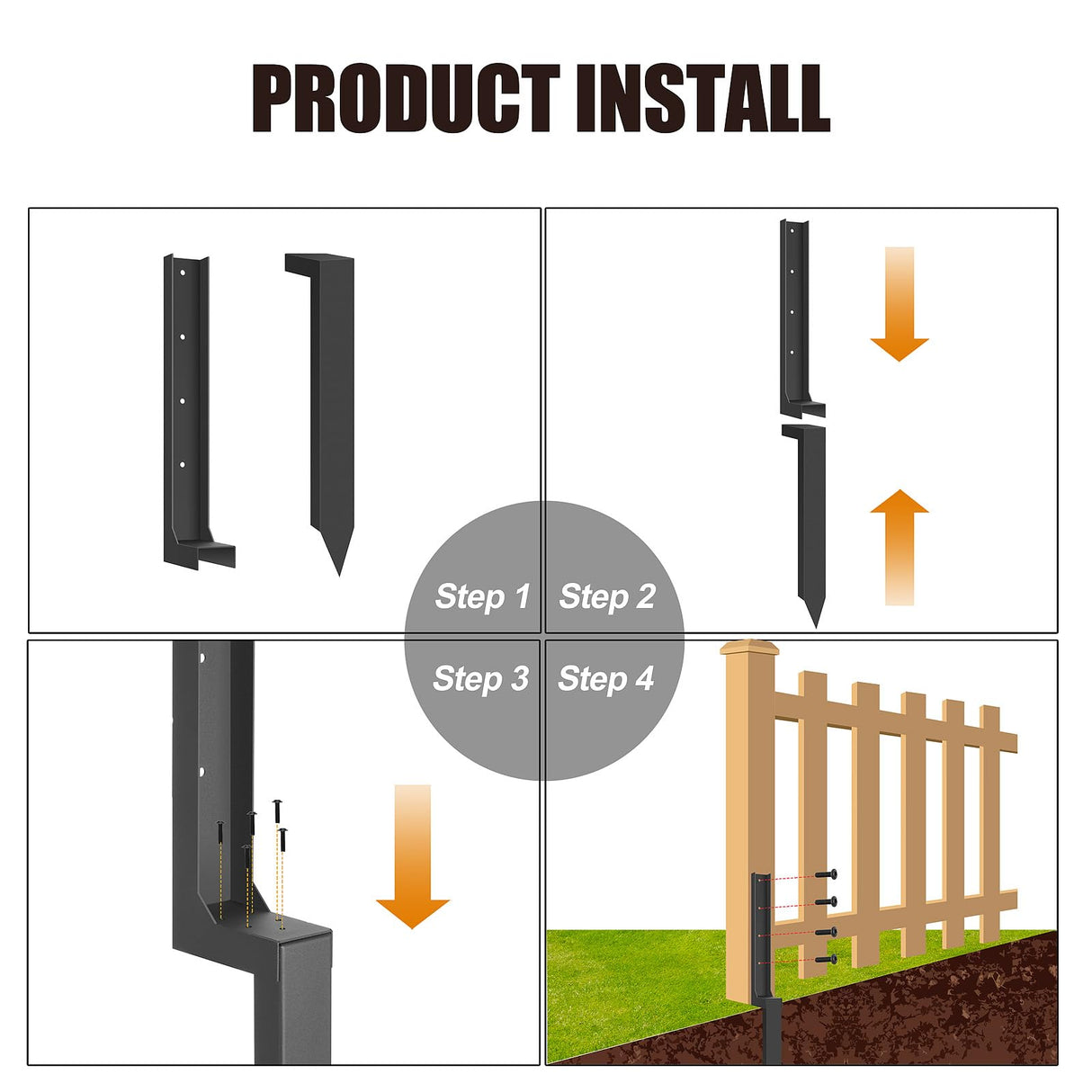 ArlinaL Fence Post Repair Kit, Thickened Steel Anchor Ground Spike