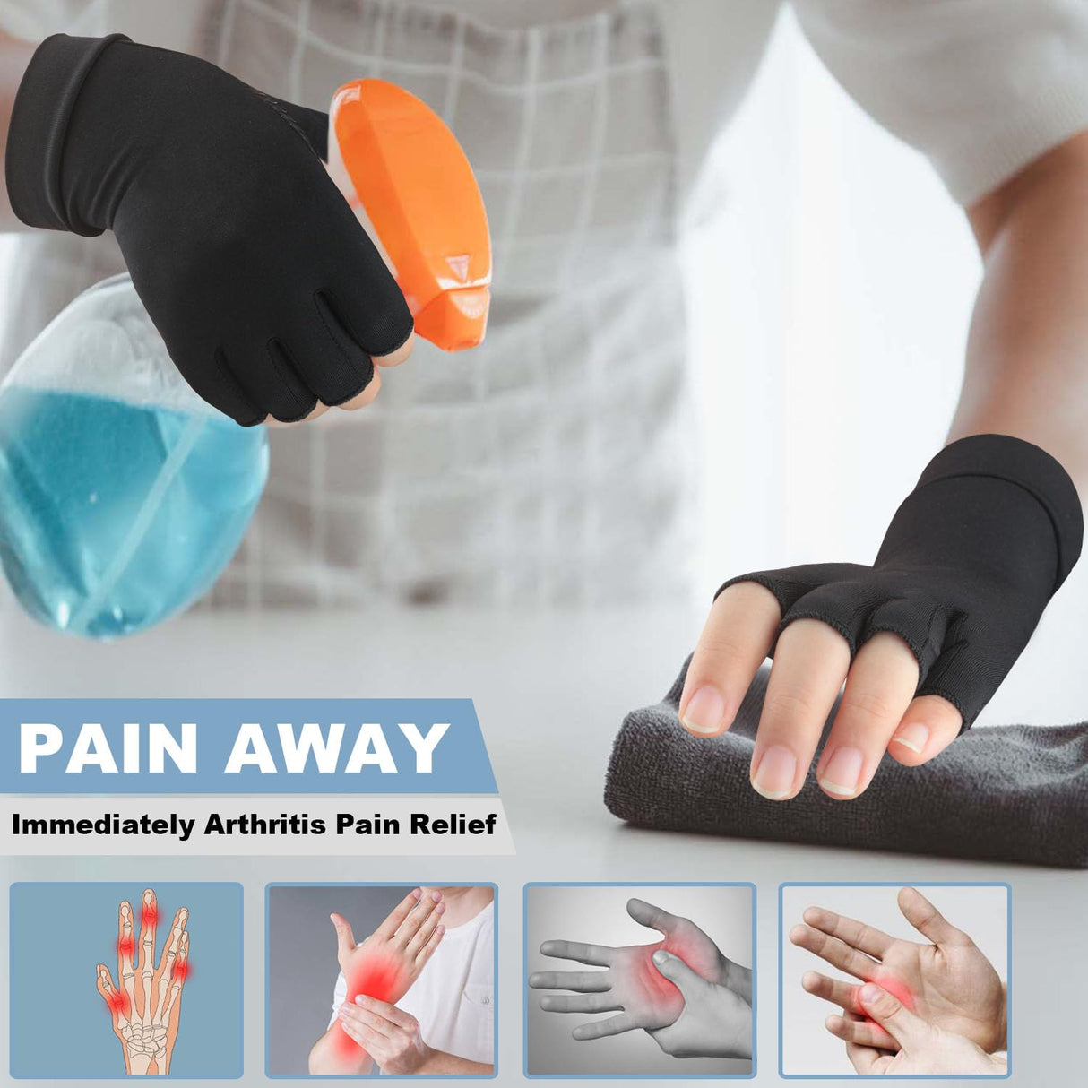 TIZHJOZI 2 Pairs Copper Arthritis Compression Gloves for Rheumatoid, Osteoarthritis, Carpal Tunnel Pain Relief, Compression Hand Gloves for Women & Men,Anti-Slip Fingerless Gloves for Work,Typing (L)