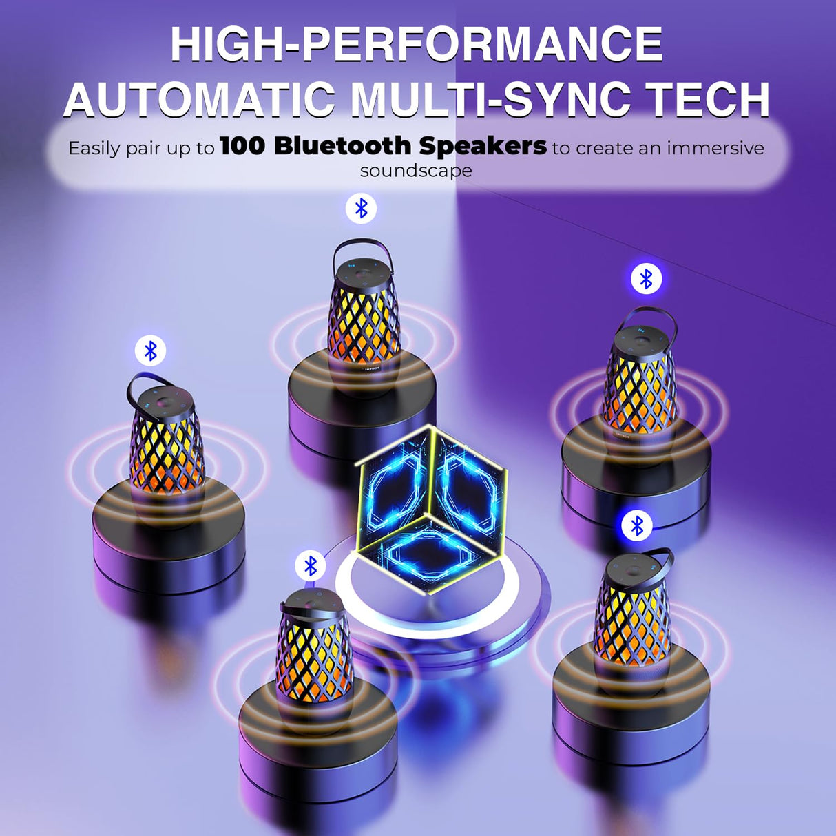 IXTECH Outdoor Bluetooth Speaker Waterproof Wireless Portable Speaker with LED Flame Lights Linkable Torch Lantern for Party Pool Camping Halloween Christmas Birthday Gift 2 Pack