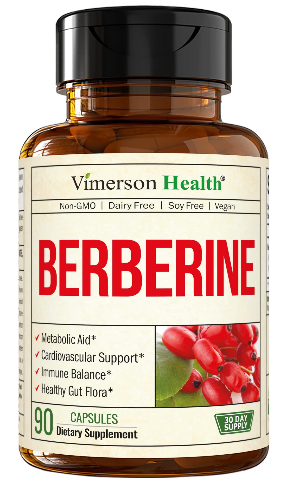 Vimerson Health Berberine Supplement with Third Party Tested Berberine 1800mg - Immune Support Supplement for Cardiovascular, Gastrointestinal Function & Metabolic Aid - Vegan & Non-GMO