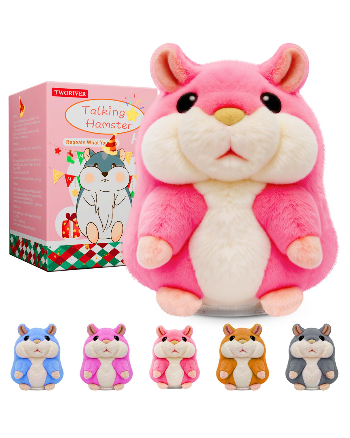 TWORIVER Talking Hamster Repeats What You Say,2025 Top Christmas Funny Gifts,Toddler Toys for Ages 2-4 5-7 8-13 Girls Pink Stocking+Stuffers Kids Interactive Dolls,a Most Popular Stuffed Animal Plush