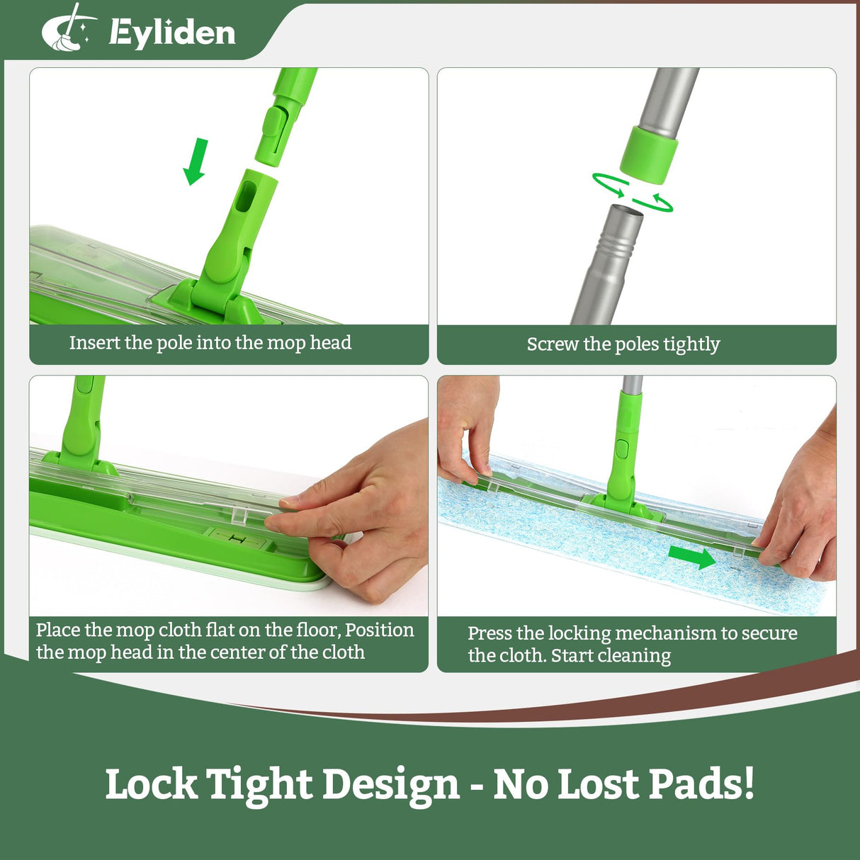 Eyliden 16.5" Large Sweeper Mop, 3 Types of 22 Disposable Dry & Wet Cloths