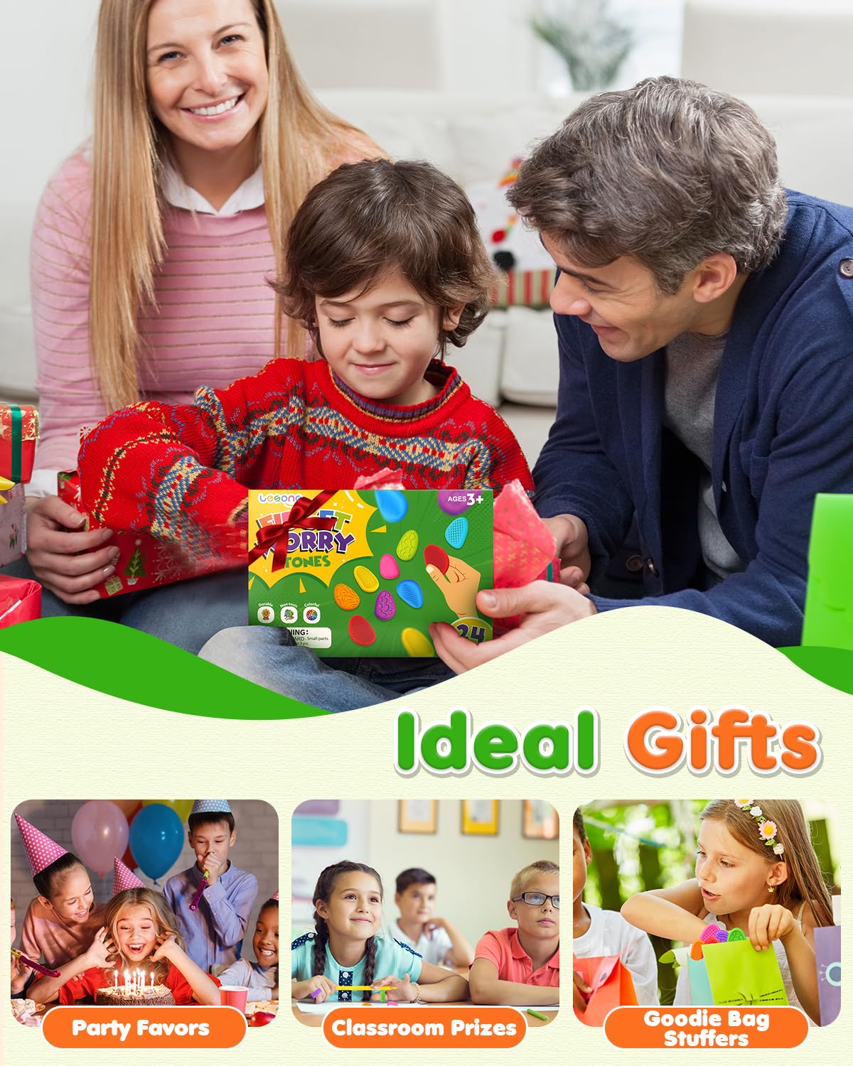 Fidget Toys Sensory Stone for Kids: 24 Pack Textured Worry Stones for Adults - Bulk Fidgets for Classroom Prizes Gooide Bag Stuffers - Quiet ADHD Tools for Autism Kids - Christmas Stocking Stuffers