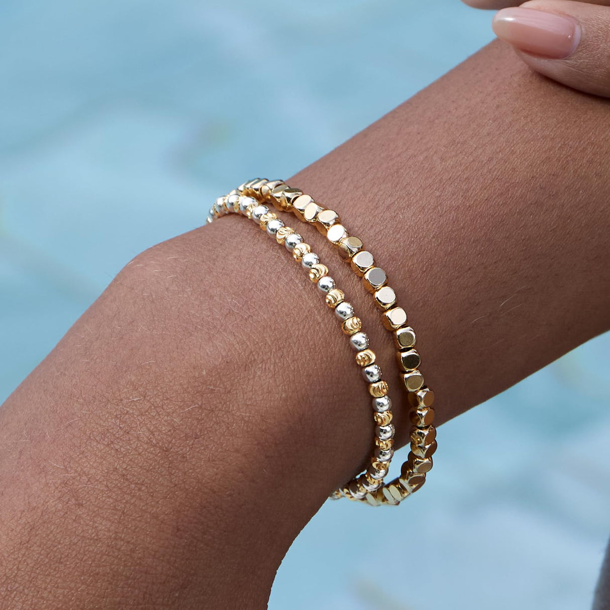 STORYJEWELLERY Two Tone Bracelet, Mixed Metal Bracelet, Two Tone Jewelry, Silver and Gold Plated Bracelets for Women, Beaded Bracelets Stack