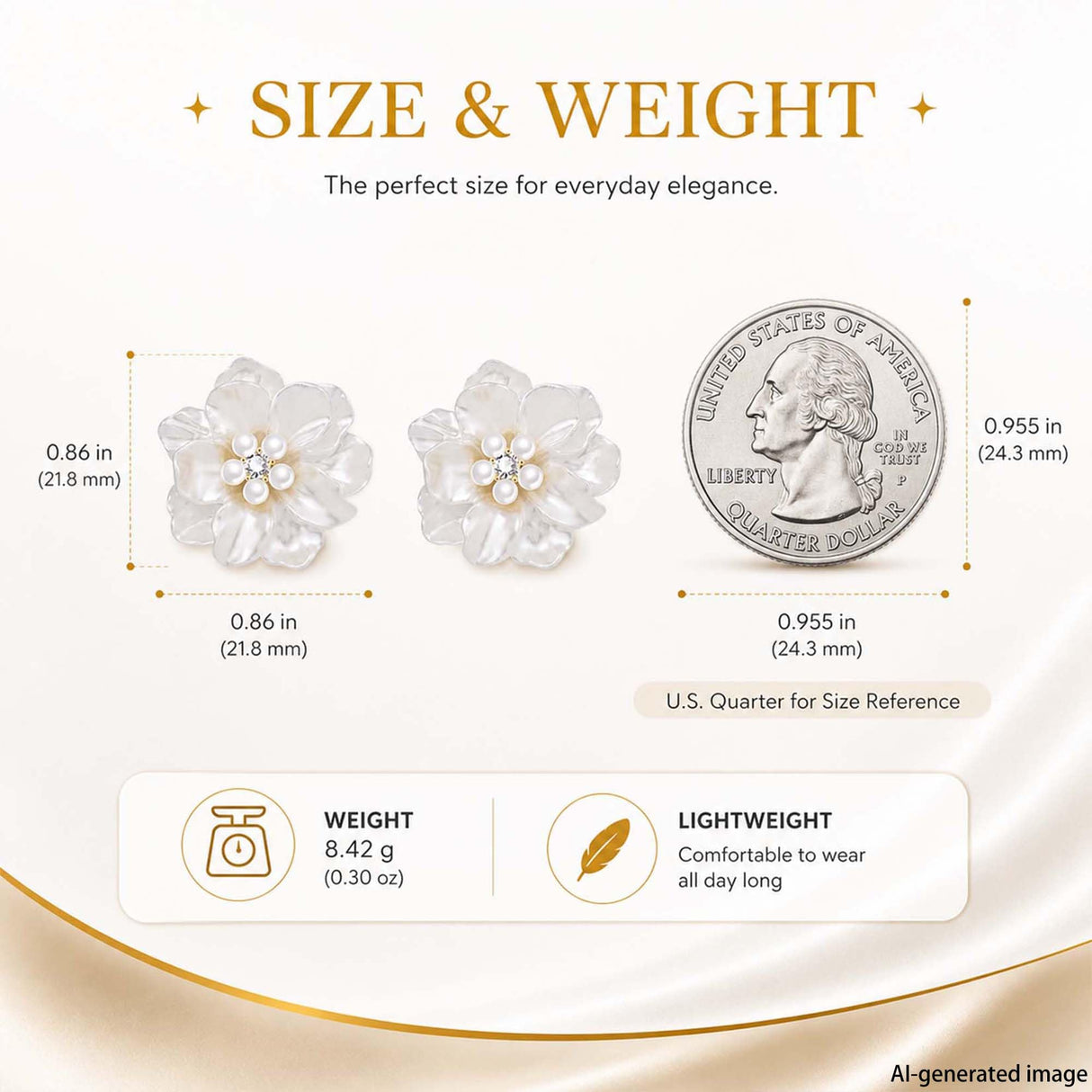 HETICA Camellia Pearl Stud Earrings for Women, White Floral Wedding Gift
