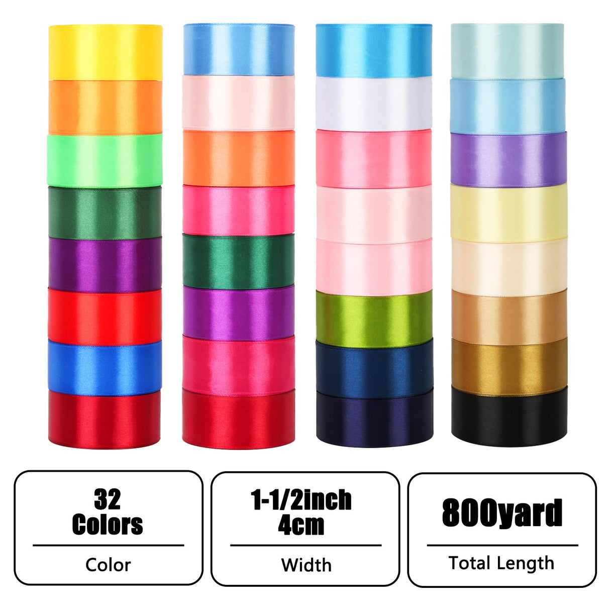 NESCCI 800 Yards Ribbon,1-1/2 Inch Satin Ribbon,Single Face Satin Ribbons, Perfect for Gift Wrapping,Wedding Decoration,Handmade Bows,Wrapping Bouquet and More