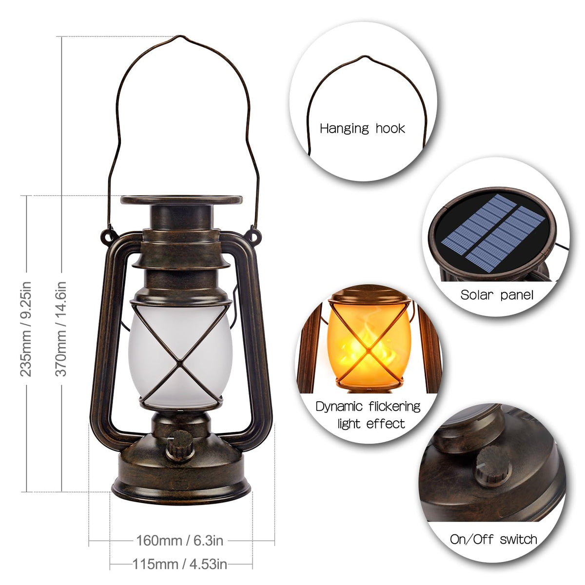 Marlrin Solar Lanterns Outdoor Waterproof 2 Pack LED Flickering Light