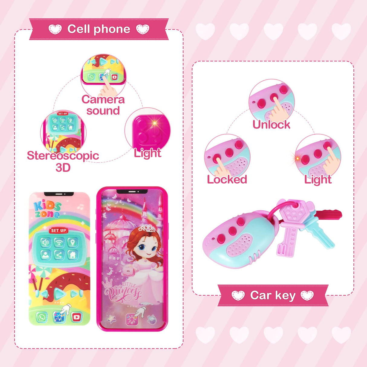 Shemira Play Purse for Little Girls, Princess Pretend Toys for Girls 3 4 5 6 7 8 Years Old, Christmas & Birthday Gift for Kids Age 3-5 4-6 6-8, Toddler Purse with Accessories, Kids Toy Purse,Pink