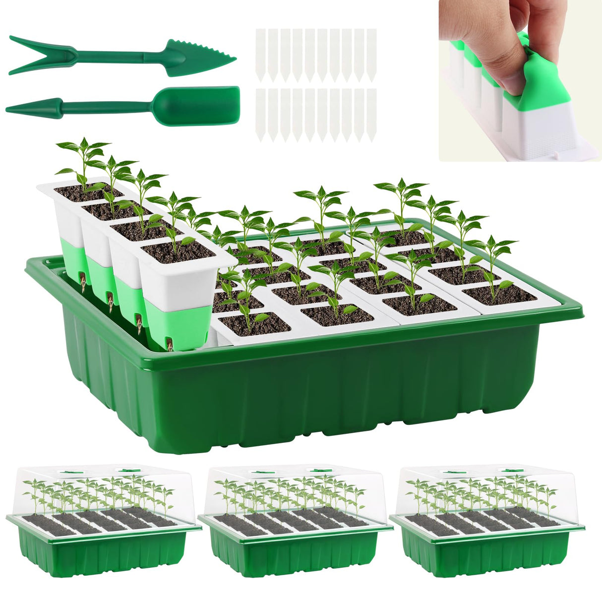 Sondiko Seed Starter Tray with Soft Silicone Cells, 80 Cells Seedling Trays Seed Startering Kit, 4 Pack Plant Starter Trays with Humidity Dome, Base Mini Greenhouse Germination Kit