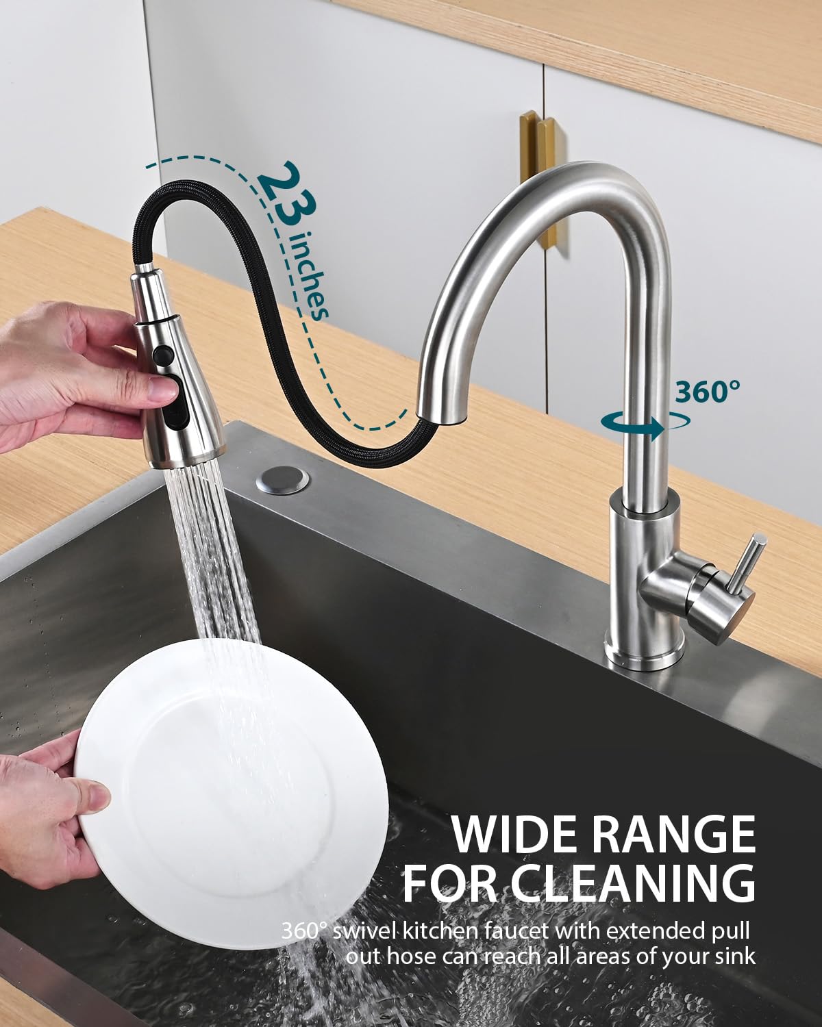 Hiqufet Kitchen Faucet with Pull Down Sprayer, Brushed Nickel High Arc Single Handle Kitchen Sink Faucet for Pot Filler, Stainless Steel Commercial Modern Rv Farmhouse Camper Laundry Bar Sink Faucets