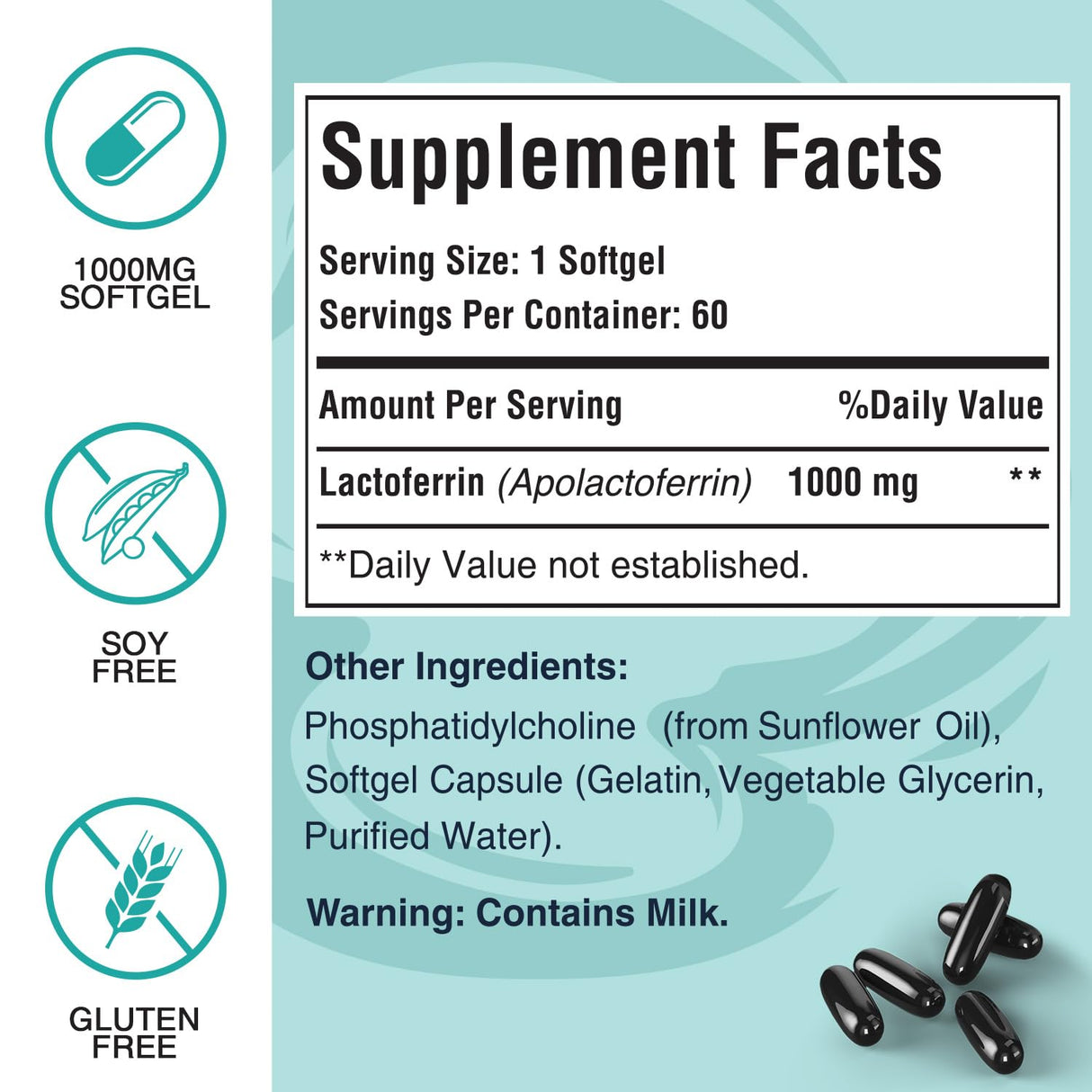 Pepeior Liposomal Bovine Lactoferrin 1000 mg - Higher Absorption - for Iron Absorption & Immune Function Lactoferrin Supplements for Adults, 60 Softgels