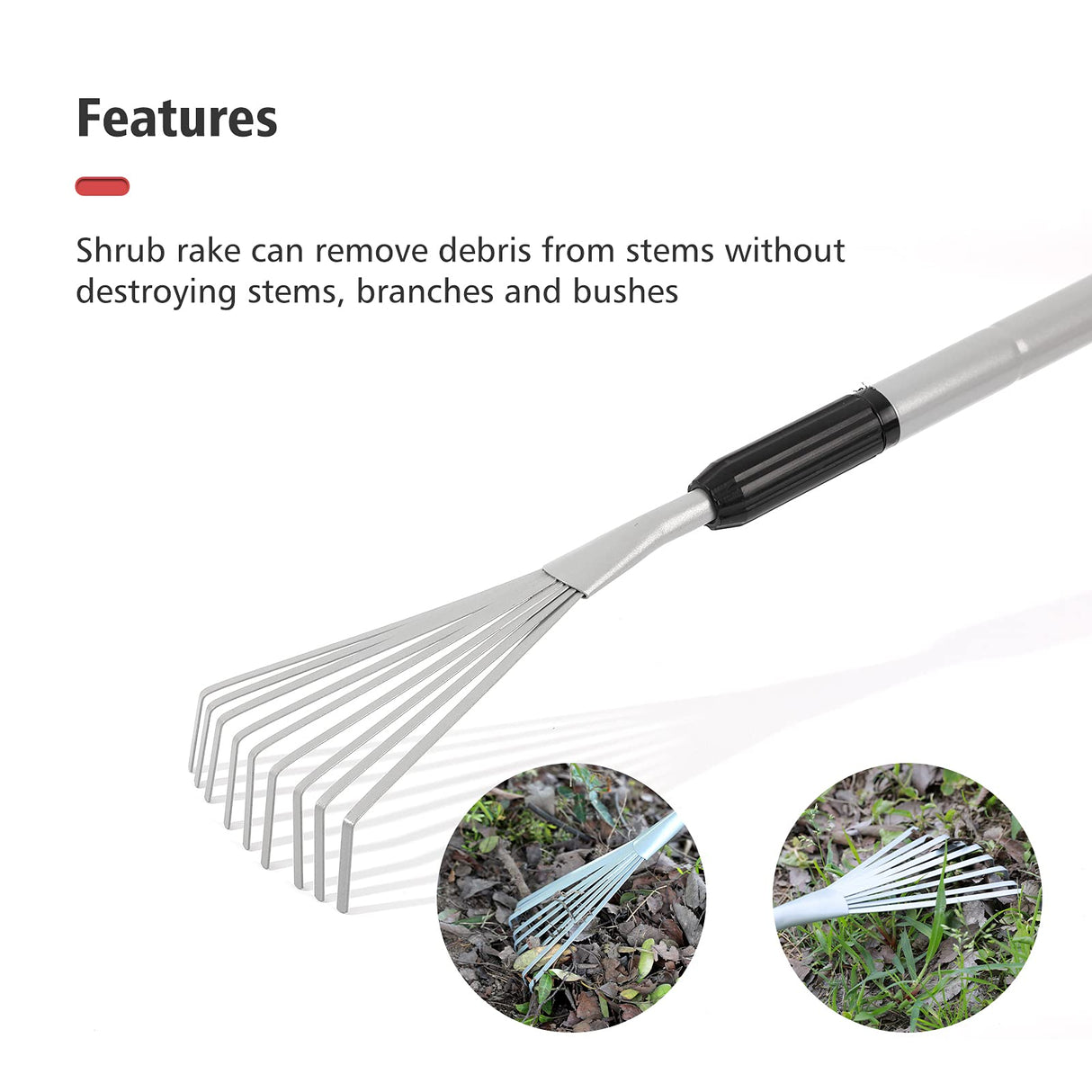 Extendable Handle Shrub Rake for Clean Debris Lawn Shrub Bush and Flowers
