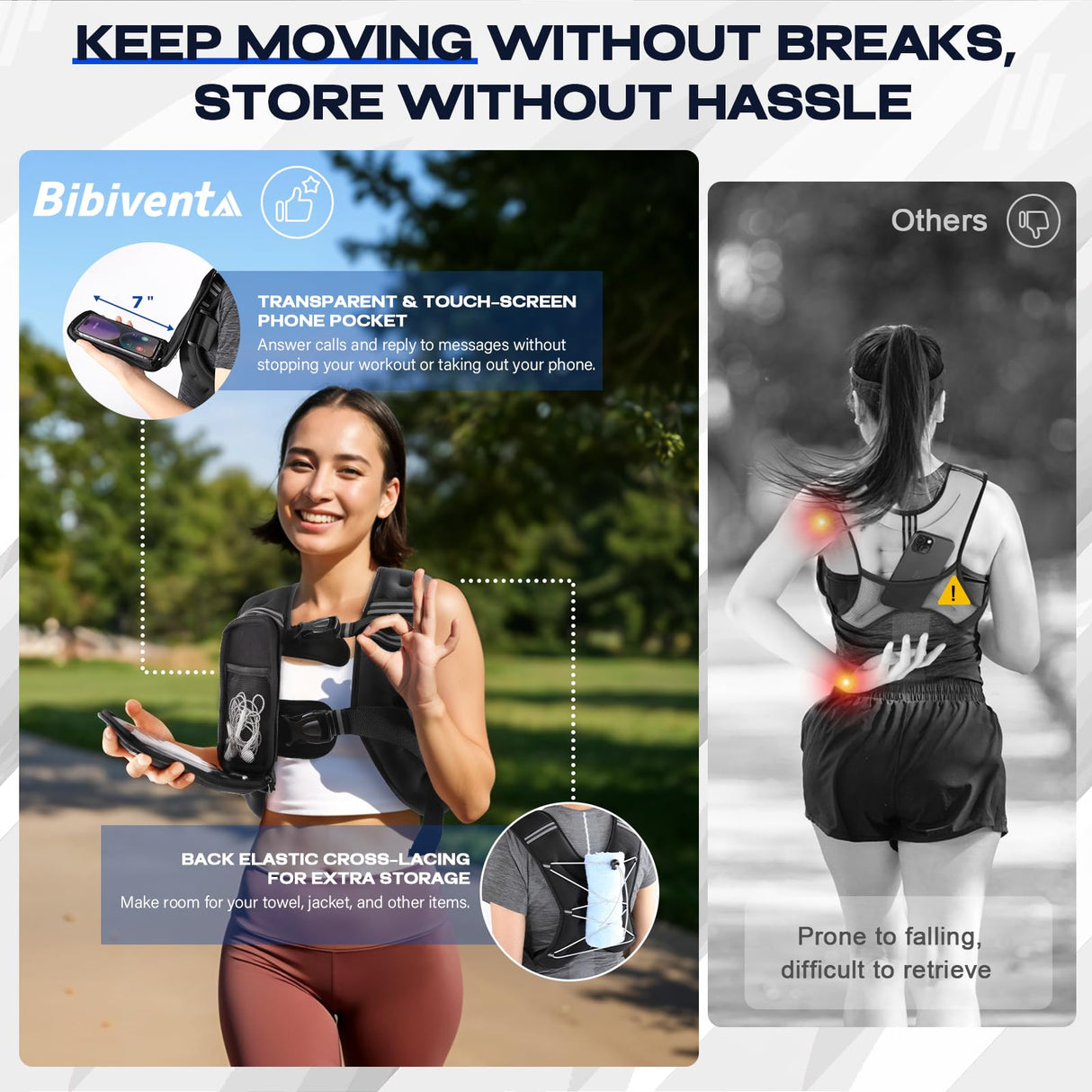 BIBIVENTA Weighted Vest for Women & Men, 20lb Body Weight Vest with Touchscreen Phone Holder & Reflective Stripe, Workout Equipment for Weight Loss, Fitness, Walking, Running, Cardio, Strength Training