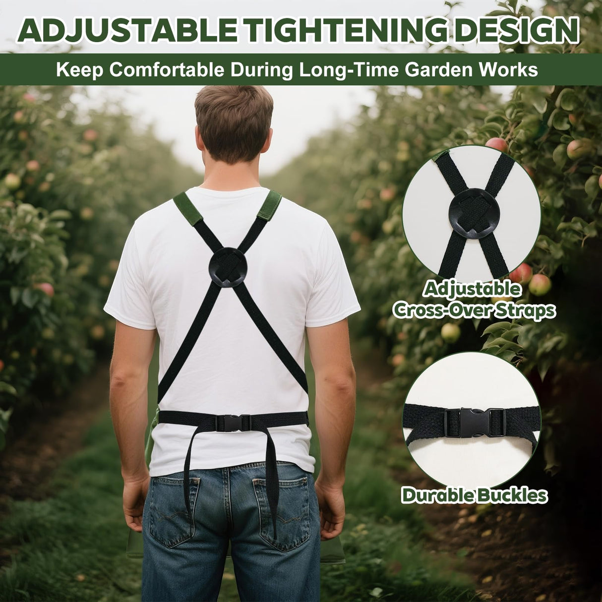 Floradrift Gardening Apron,Canvas Garden Apron with Pockets for Women and Men,Harvest Apron with Harvesting Pouch,Gifts for Gardeners,Green