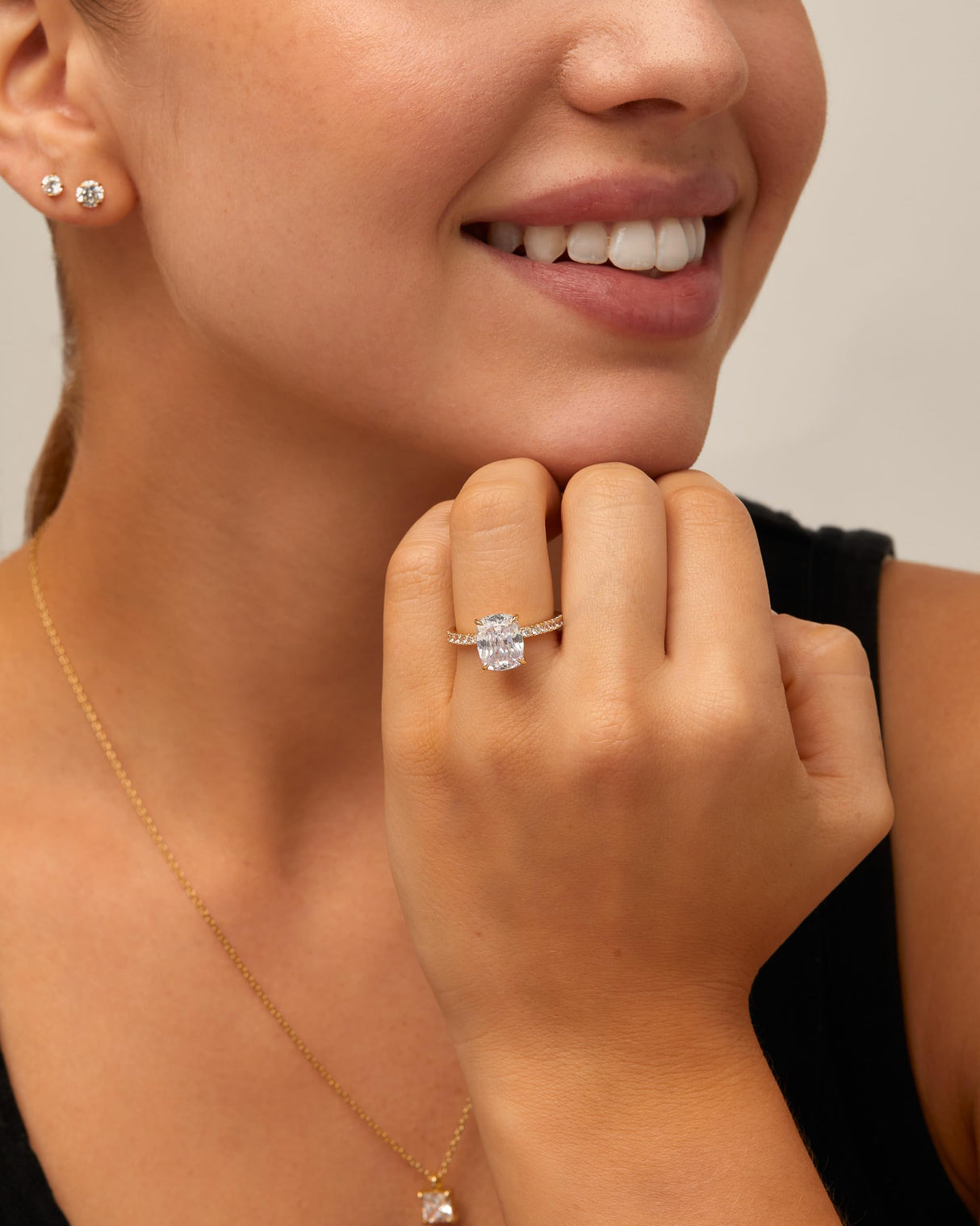 PAVOI 14K Yellow Gold Plated 3 CT Cushion Cut Engagement Ring for Women | Promise Wedding Band | Elongated Cubic Zirconia Engagement Rings | Size 8