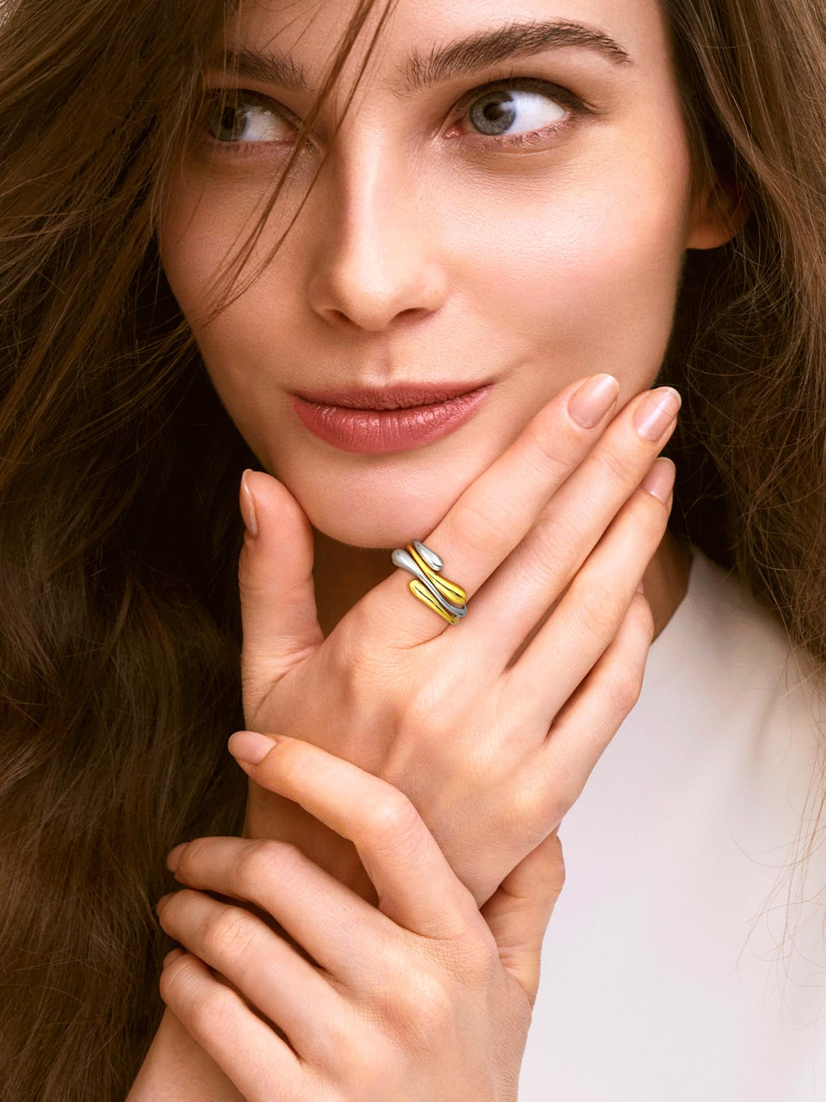 Bestyle Silver Ring for Women - 925 Sterling Silver Finger Wrap Teardrop Rings Minimalist Adjustable Open Rings for Women Simple Women Stacking Band Ring