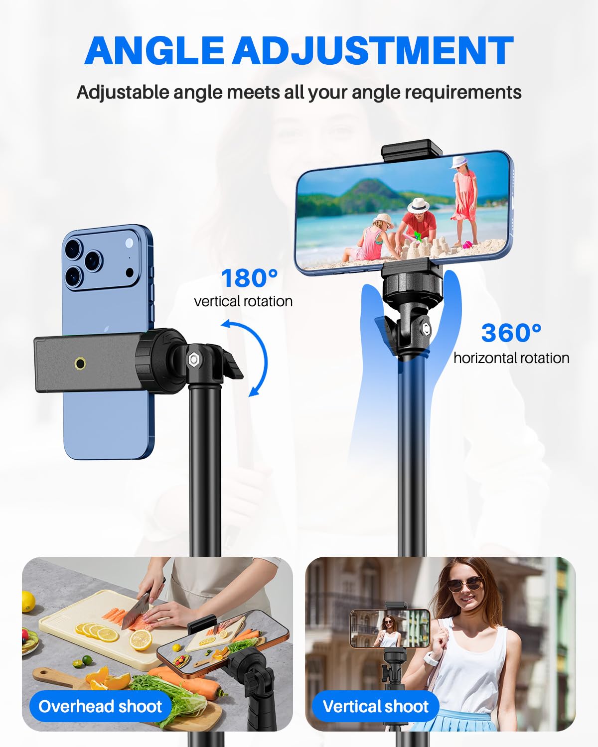 Extendable Phone Tripod for iPhone, Selfie Stick with Remote & Phone Holder