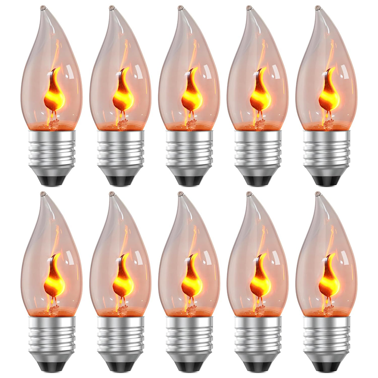 Hompavo Upgraded Flame Light Bulbs, E26 Flickering Fire Light Bulbs Flame Candle for Halloween Christmas Party Patio Porch Home Indoor & Outdoor Decorations - 10 Pack