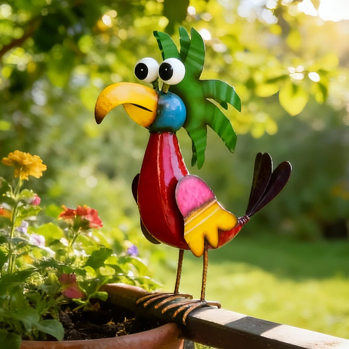 Ultym 19.7" Metal Parrot Yard Art, Outdoor Tiki Bird Sculpture