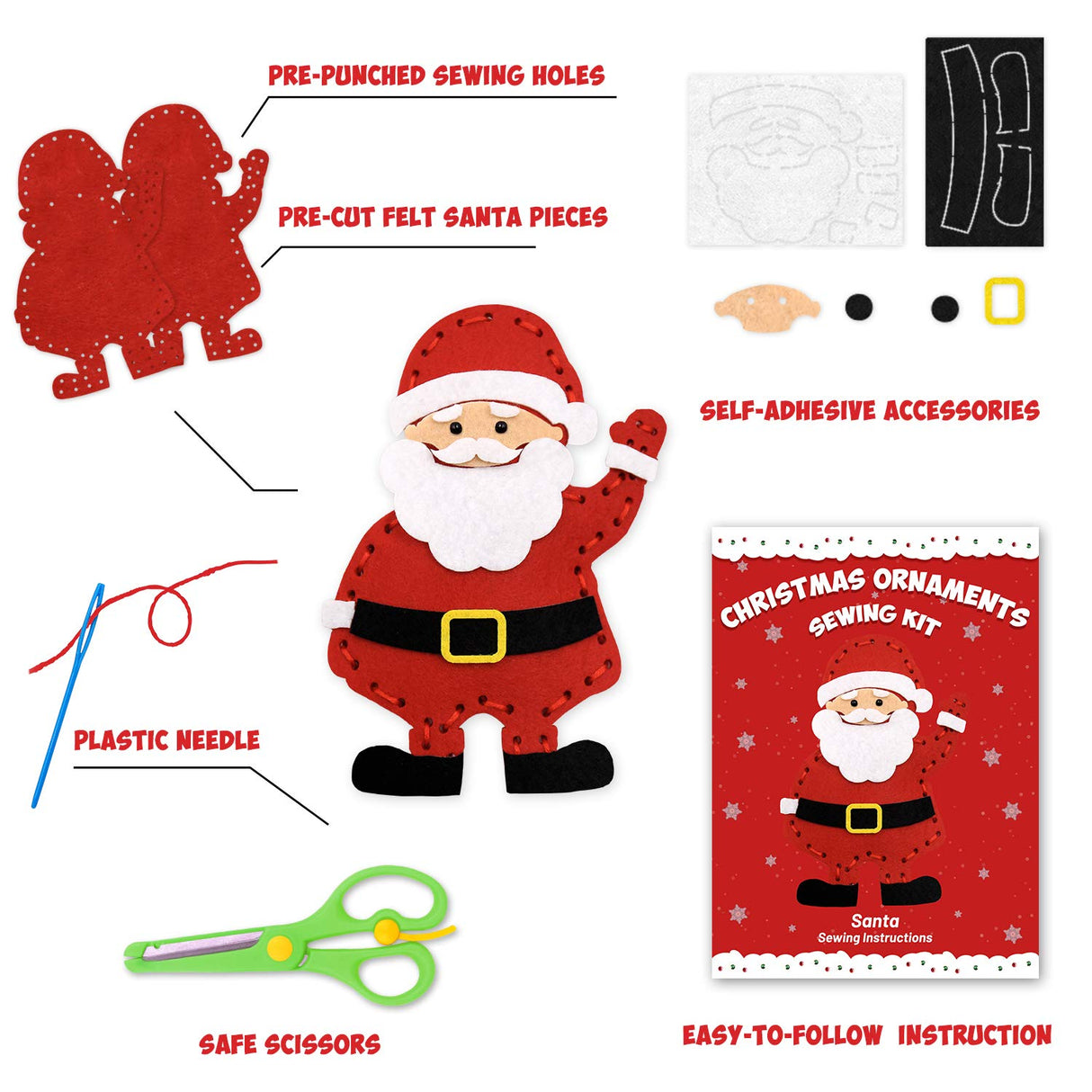 CiyvoLyeen Christmas Sewing Kit for Kids Felt Christmas Ornaments Craft Supplies DIY Activity for Girls and Boys Educational Sewing Gift for Child Set of 12