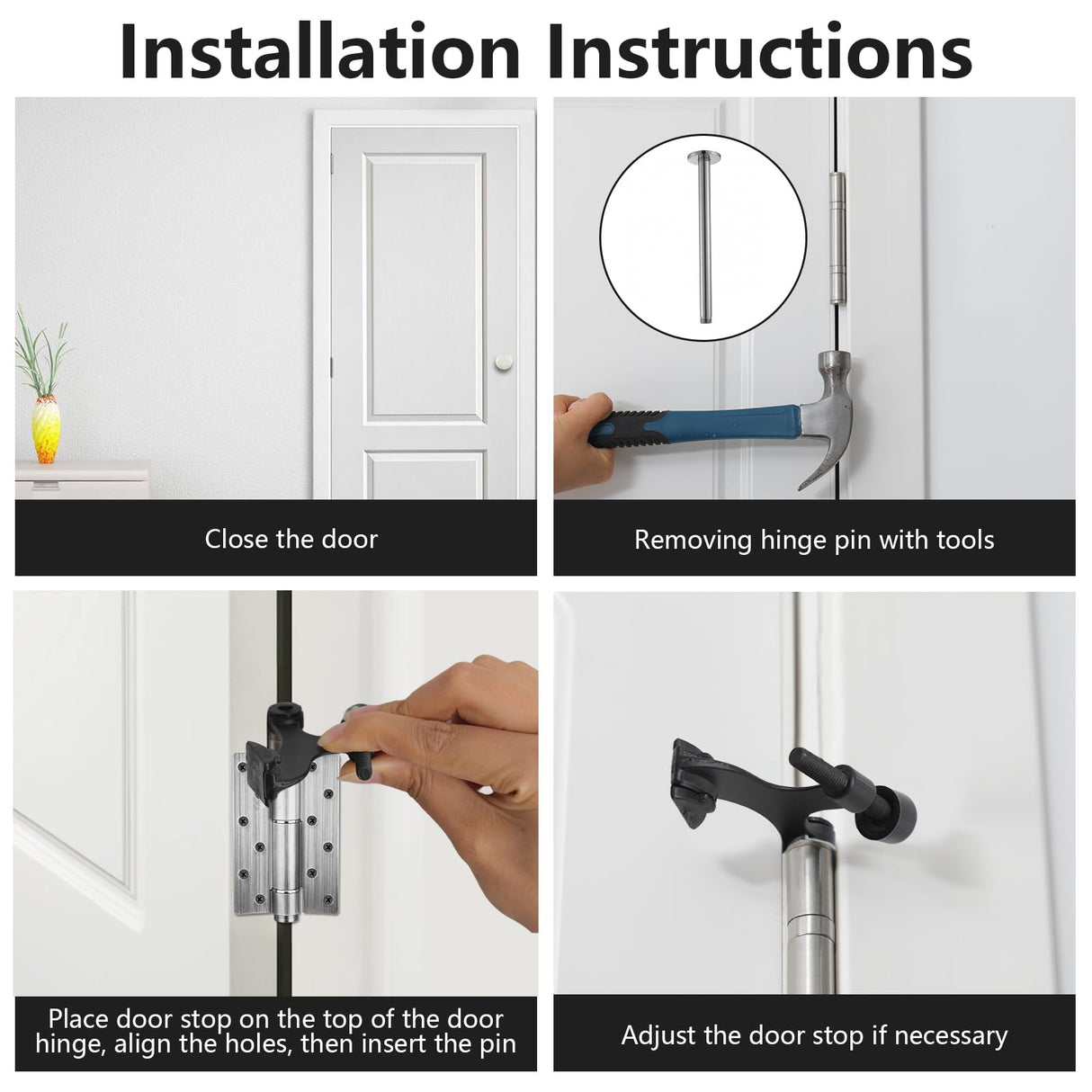 HOME MASTER HARDWARE Hinge Pin Door Stopper, 12 Pack Matte Black Adjustable Heavy Duty Door Stop with Cushioned Plastics Bumper Tips for Durable Use