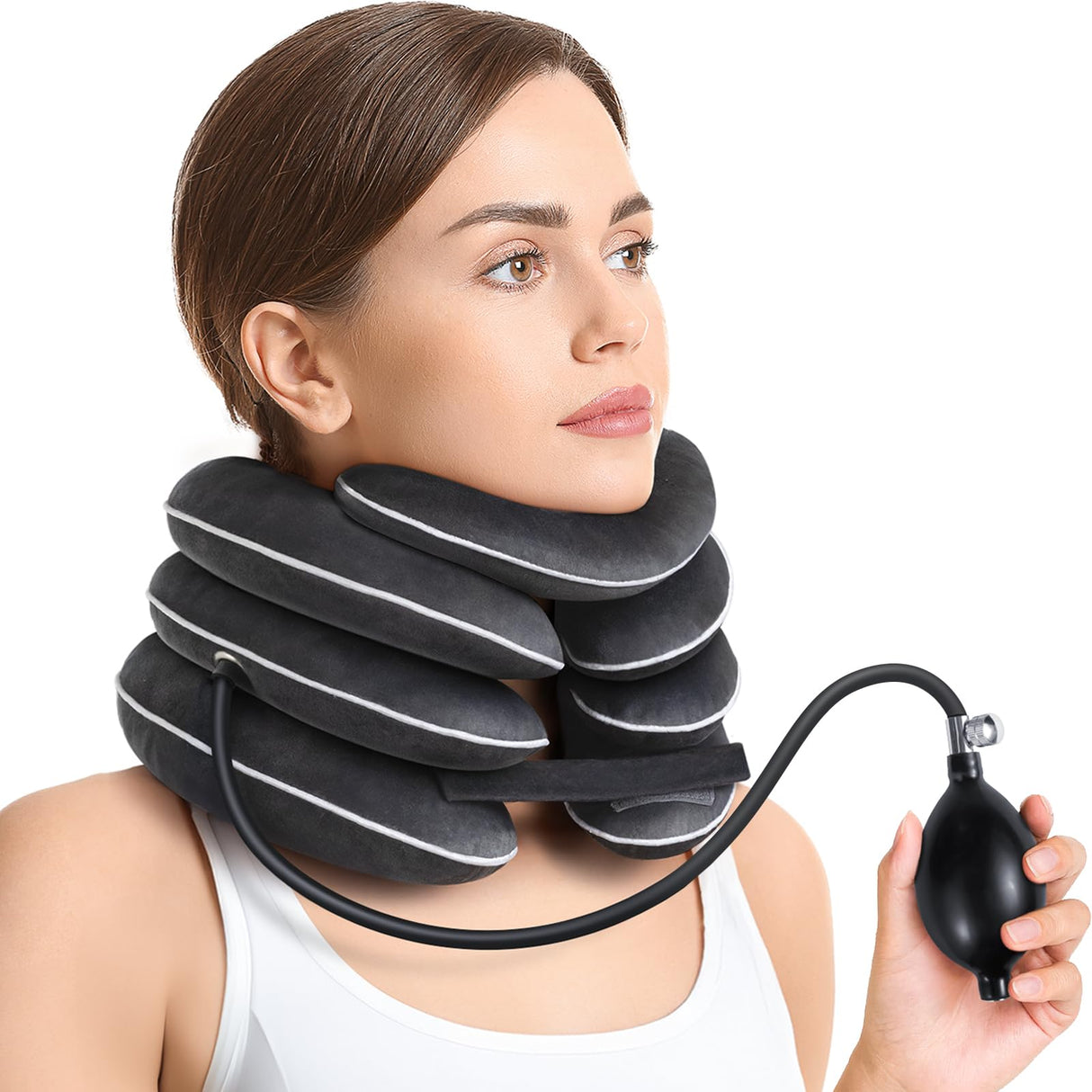 AUVON Inflatable Neck Stretcher for Cervical Traction, Cervical Stretcher with 3-Layer Design in Varying Sizes for Instant Relief, Neck Brace Pillow for Neck Support, Decompression Home Use, M Size