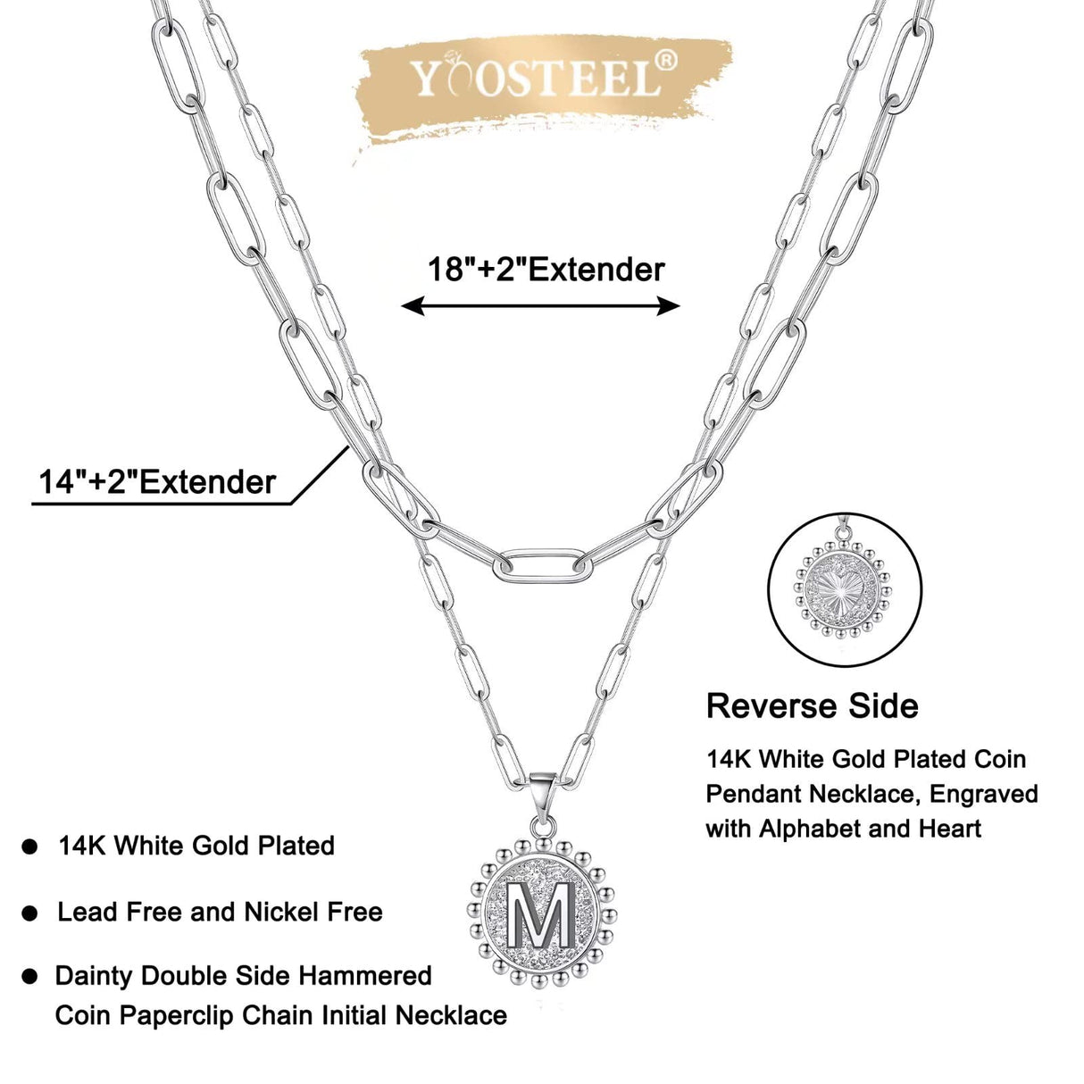Yoosteel Gifts for Women Initial Necklace, Letter M Paperclip Necklace