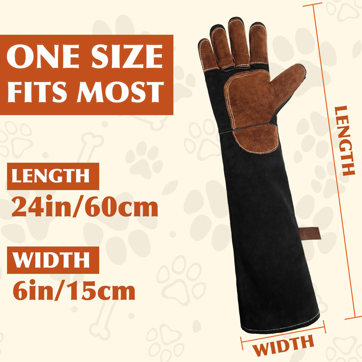 HANDLANDY Animal Handling Gloves, 24 Inches Bite-Proof, Scratch-Resistant, Pet Gloves for Dogs, Cats, Falconry, Gardening (Black Brown)