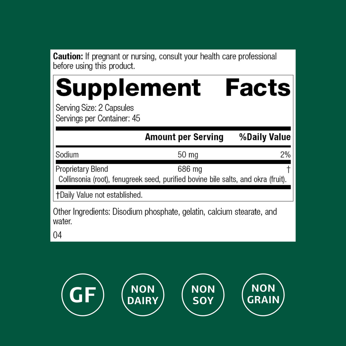 Standard Process Inc. Fen-Cho - Whole Food Bowel and Digestive Health with Collinsonia Root, Fenugreek Seed, Bile Salts, and Okra Fruit - 90 Capsules