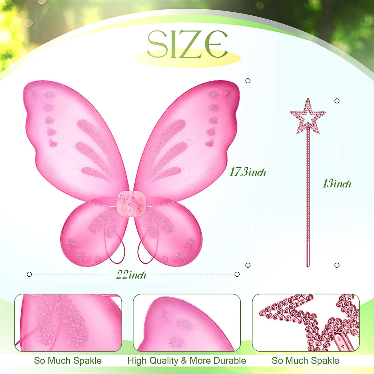 Sratte Fairy Princess Butterfly Wings Girls Kids Butterfly Costumes Set Star Wands Adults Christmas Birthday Party(Pink)