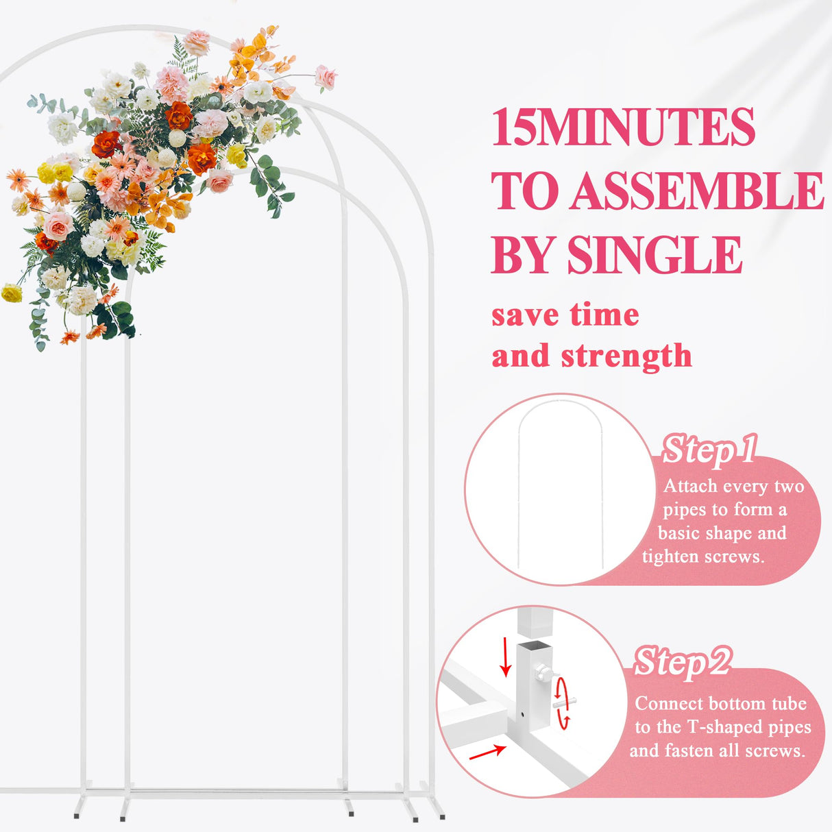 Fomcet Metal Arch Backdrop Stand White 7.2ft, 6.6ft, 6ft Wedding Arch Stand