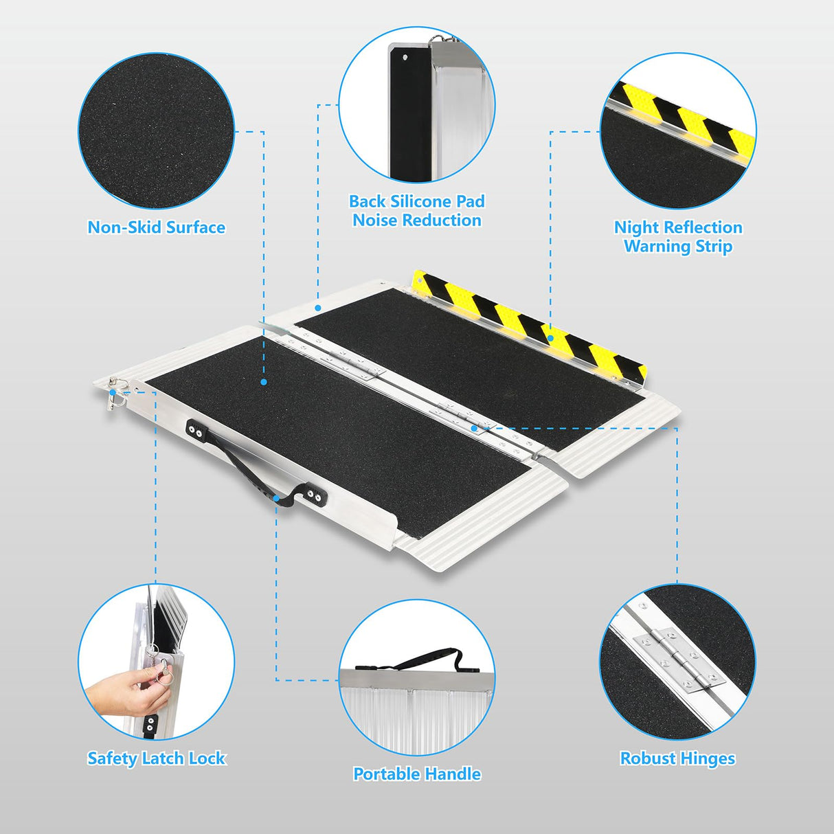 2FT Portable Wheelchair Ramp, Non-Slip Aluminum Folding Handicap Ramp, 800 LBS Capacity Door Threshold Ramps for Home Steps, Scooter Ramps for Car, Doorways, Curbs, Stairs, Cart, Wheel Chair Ramp Step
