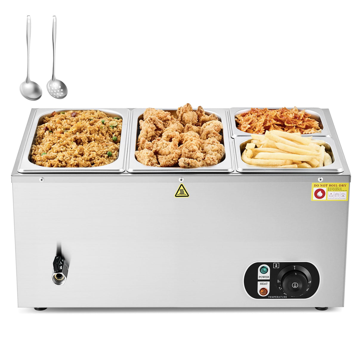 WILPREP Commercial Food Warmer with Two 1/3 & Two 1/6 Pans, 1500W Countertop Electric Warmer, 86-185°F Adjustable Temp Control, Stainless Steel Buffet Bain Marie